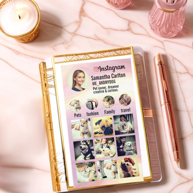 Tarjeta De Visita Cute delicado gradiente natural de gradiente rosa (Trendy pink gradient background insta grid business card)