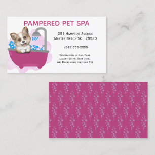 Tarjeta De Visita Cute Dog Bath Mascota morado Groomer Business