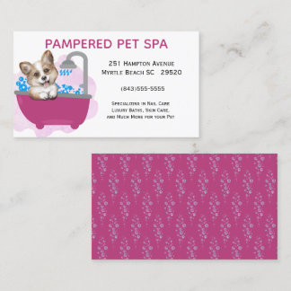 Tarjeta De Visita Cute Dog Bath Mascota morado Groomer Business