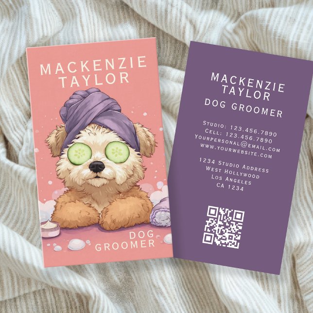 Tarjeta De Visita Cute Dog Groomer Personalized Spa Style (Cute Dog Groomer Personalized Spa Style Business Cards by Ricaso. Fluffy dog on a spa day)