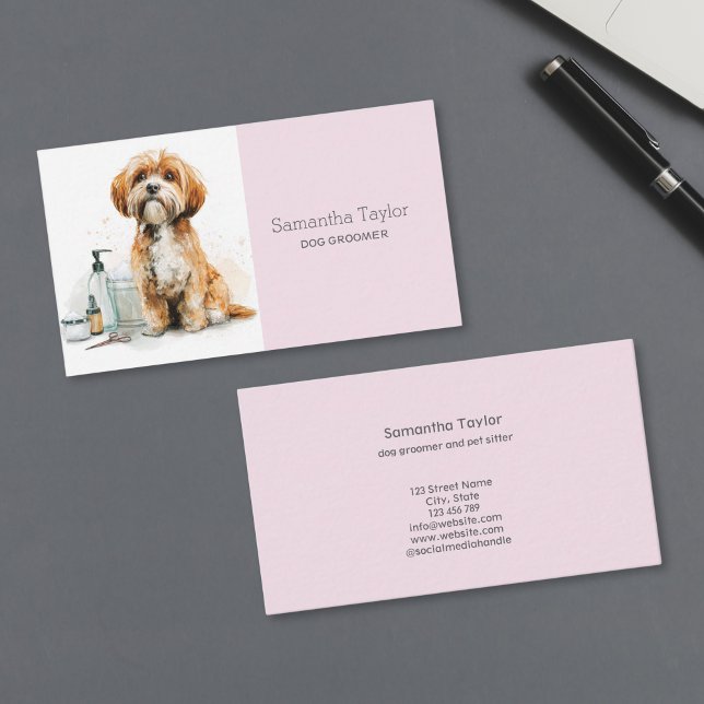 Tarjeta De Visita Cute Dog Groomer Salon Spa (cute watercolor dog grooming)