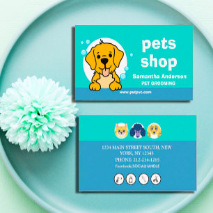 Tarjeta de visita Cute Dog Grooming Turquoise
