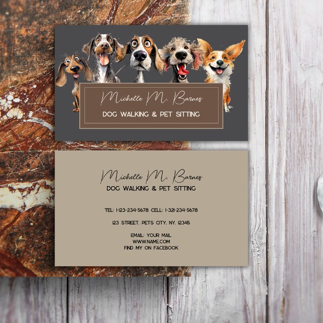 Tarjeta De Visita Cute Dog Puppy Walker Groomer Gray Profesional (Subido por el creador)