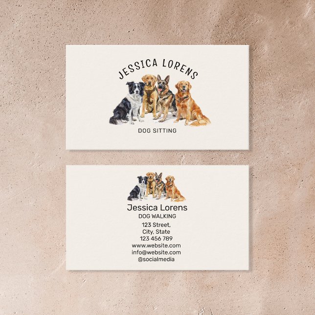 Tarjeta De Visita Cute Dog Sitter, Mascota Groomer, Veterinario, Cac (collie, labrador, gernan shepherd, golden retriever)