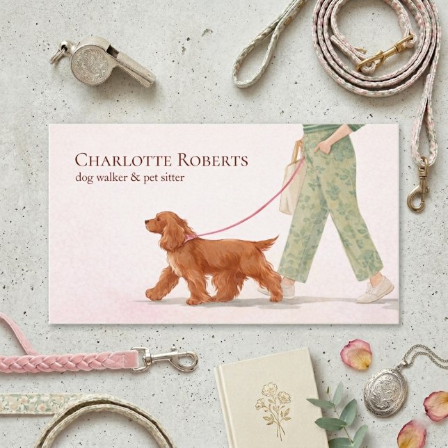 Tarjeta De Visita Cute Dog Walker Cocker Spaniel Pink Business Card (Subido por el creador)