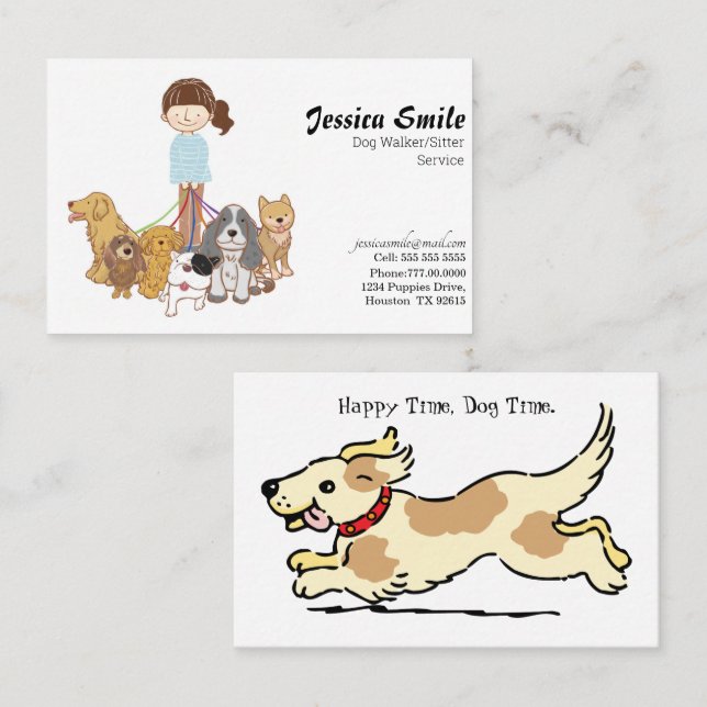 Tarjeta de visita Cute Dog Walker Mascota Sitter (Anverso / Reverso)