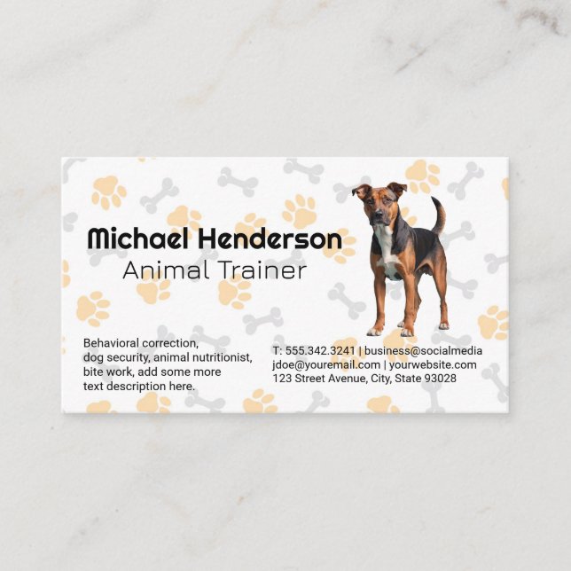 Tarjeta De Visita Cute Doggie | Pata de perro y patrones óseos (Anverso)