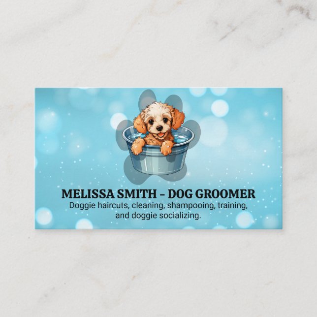 Tarjeta De Visita Cute Doggie Tomando Bath | Groomer (Anverso)