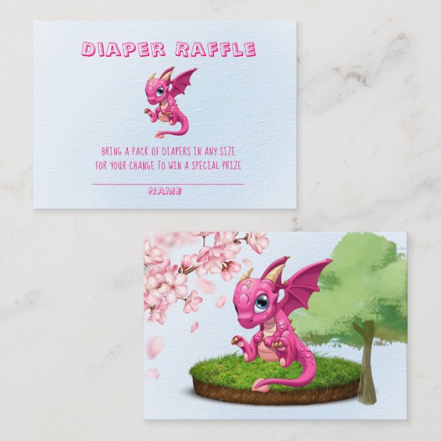 Tarjeta De Visita Cute Dragon Rosa Diaper Raffle Baby Shower (Anverso / Reverso)