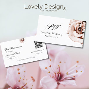 Tarjeta De Visita Cute Dusty Rosa Rosa Rosa Llanto Iniciales Blancas
