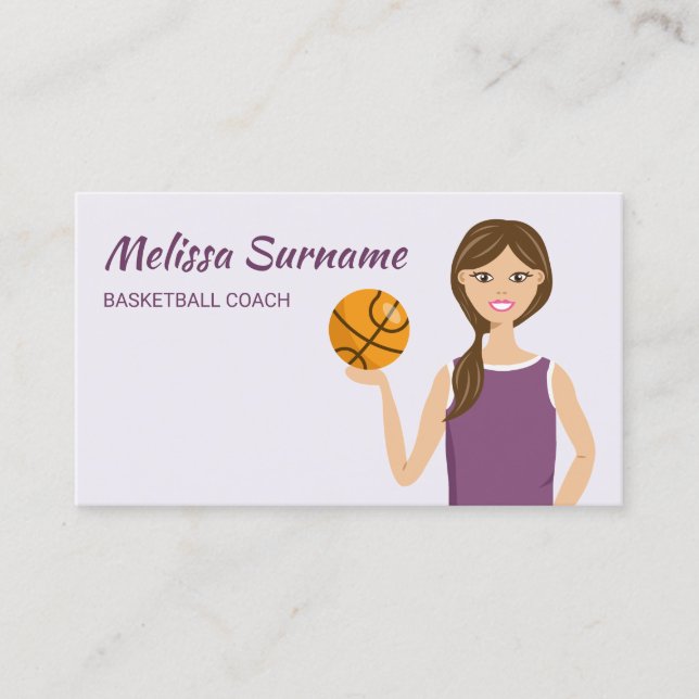 Tarjeta De Visita Cute entrenador de baloncesto Chica Ilustracion mo (Anverso)