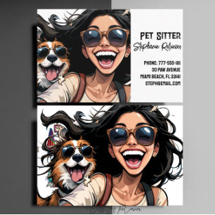 Tarjeta De Visita Cute feliz Chica Mascota Sitter Perro Walker