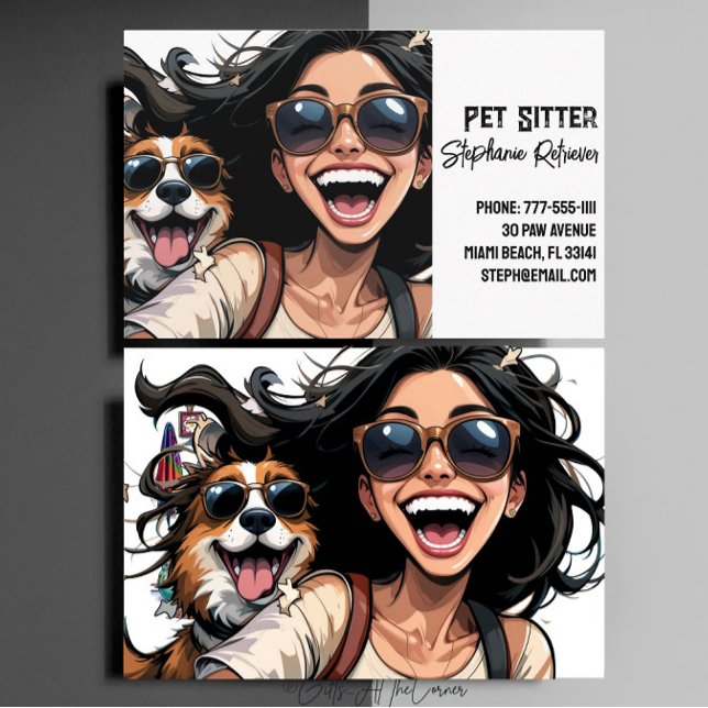 Tarjeta De Visita Cute feliz Chica Mascota Sitter Perro Walker (Subido por el creador)