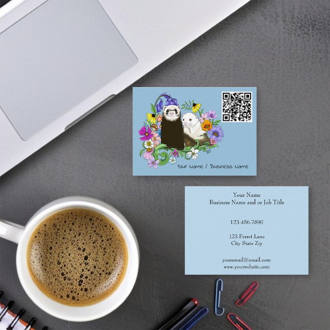 Tarjeta De Visita Cute Ferrets Floral (Subido por el creador)