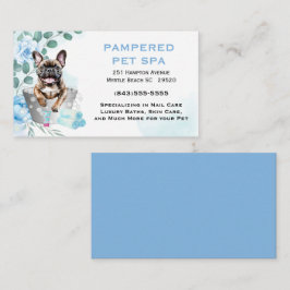 Tarjeta De Visita Cute Floral Blue Mascota Groomer Spa