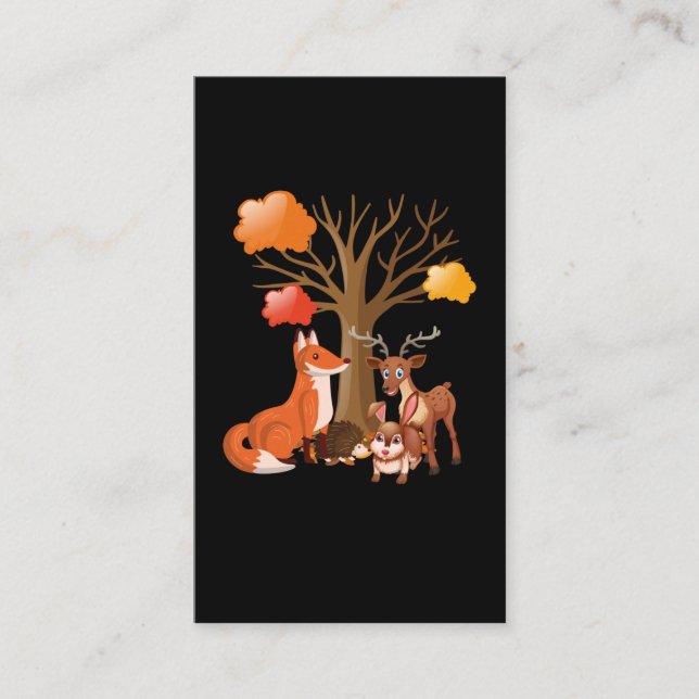 Tarjeta De Visita Cute Forest Animals Deer Fox Bunny Hedgehog (Anverso)