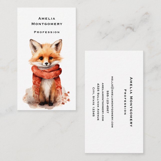 Tarjeta De Visita Cute Fox Pup in a Red Scarf (Anverso / Reverso)