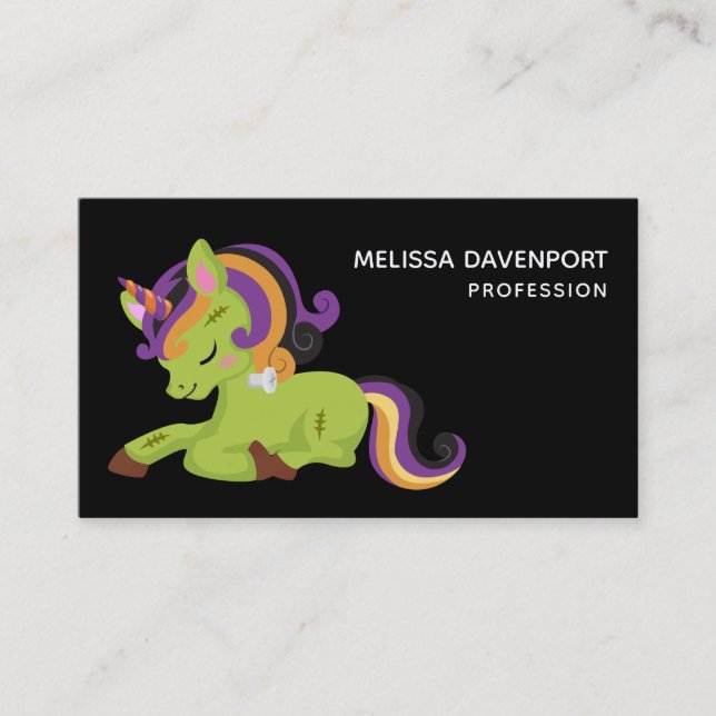 Tarjeta De Visita Cute Frankenstein Unicorn Halloween (Anverso)