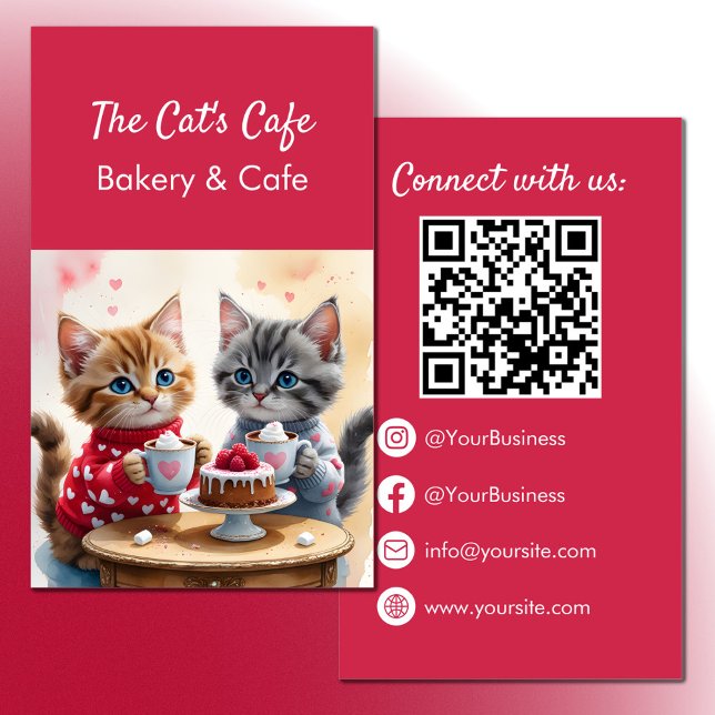 Tarjeta De Visita Cute gatitos bebidas calientes pastelería café caf (Subido por el creador)