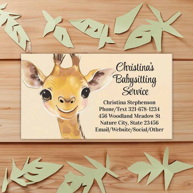 Tarjeta De Visita Cute Giraffe Babysitter Nanny Children Care Servic (giraffe babysitting childcare teacher business card)