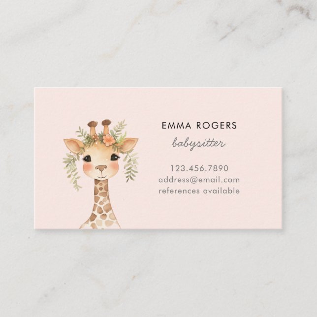 Tarjeta De Visita Cute GIraffe Babysitter Proveedor de cuidado infan (Anverso)