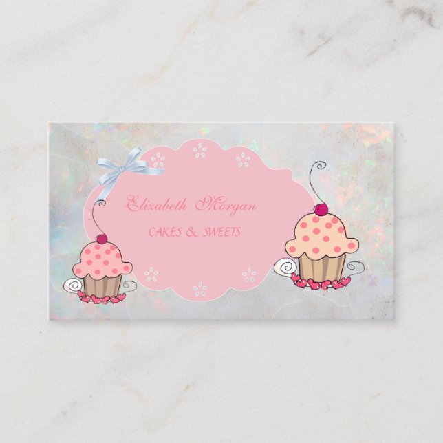 Tarjeta De Visita Cute Girly Moderno, Opal Holographic Cupcake Baker (Anverso)