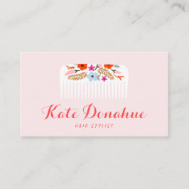 Tarjeta De Visita Cute Girly Pink Hairstylist Floral Comb Hair Salon