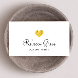 Tarjeta De Visita Cute Gold Heart Moderno Consultor de Belleza Blanc