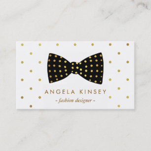 Tarjeta De Visita Cute Gold Polka Dots Ribbon Bow