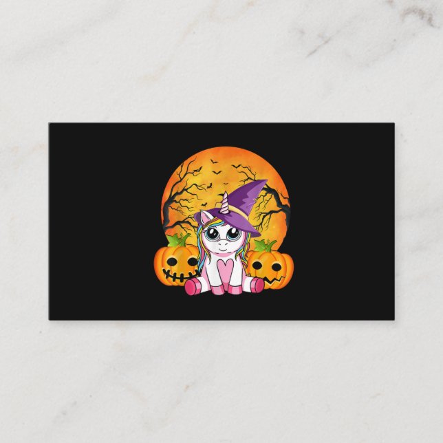 Tarjeta De Visita Cute Halloween Girls Witchy Unicorn Halloween (Anverso)