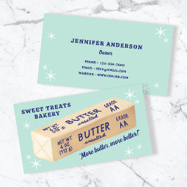 Tarjeta De Visita Cute Hand-Drawn Butter Retro Type Aqua Bakery