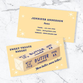 Tarjeta De Visita Cute Hand-Drawn Butter Retro Type Yellow Bakery