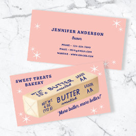 Tarjeta De Visita Cute HandDrawn Butter Retro Type Blush Pink Bakery