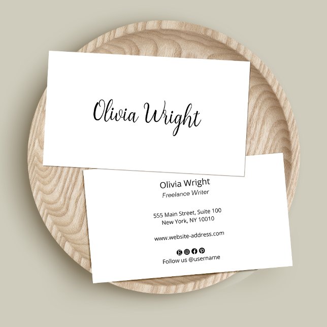 Tarjeta De Visita Cute Happy Signature Script, blanco moderno (Subido por el creador)