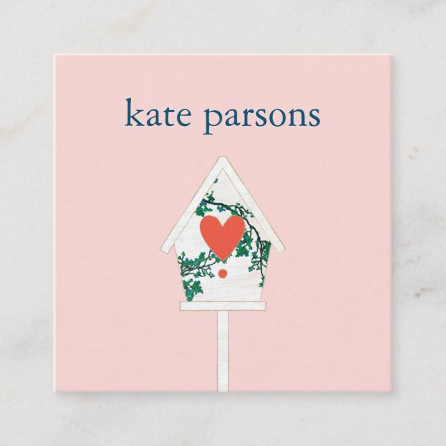 Tarjeta de visita Cute Heart Birdhouse Square (Anverso)
