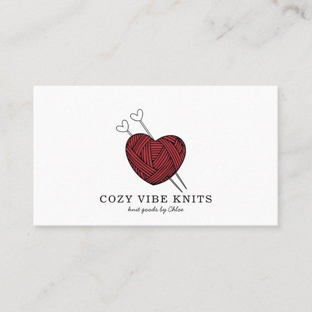Tarjeta De Visita Cute Heart Shaped Yarn Artículos de Knit hechos a  (Anverso)