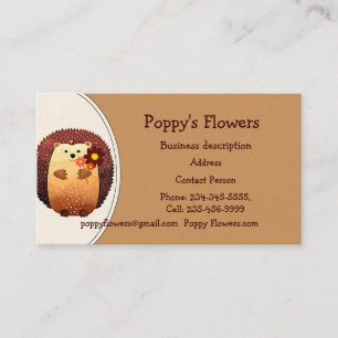 Tarjeta De Visita Cute Hedgehog Animal Flower Florist Plantas