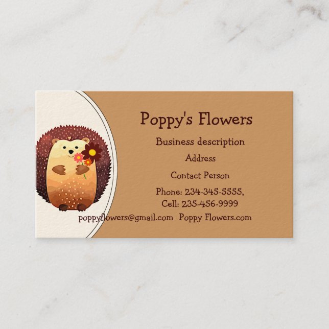 Tarjeta De Visita Cute Hedgehog Animal Flower Florist Plantas (Anverso)