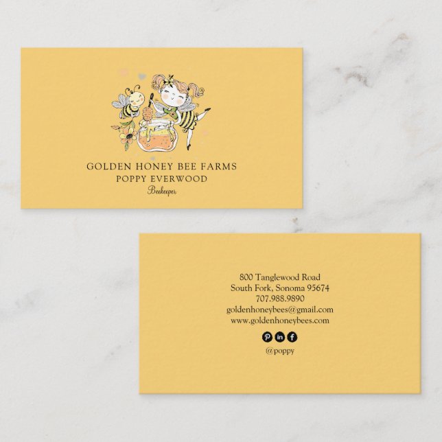 Tarjeta De Visita Cute Honey Bee Apiary Beekeeper Honey Products  (Anverso / Reverso)