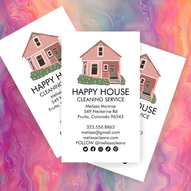 Tarjeta De Visita Cute House Cleaning Home Services Social Iconos (Cute House Cleaning Home Services Social Icons Business Card
)