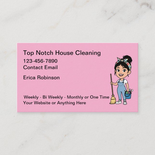 Tarjeta De Visita Cute House Cleaning Maid Service Business Cards (Anverso)