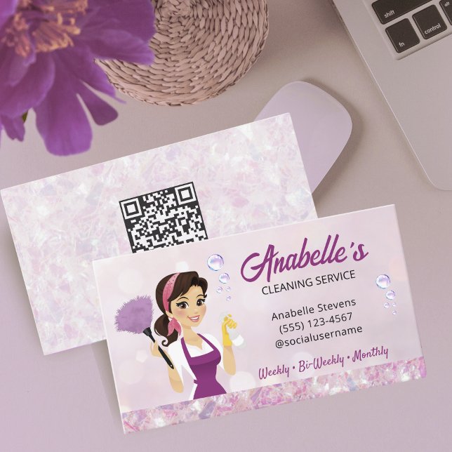 Tarjeta De Visita Cute House Cleaning Service Maid QR Code (Subido por el creador)
