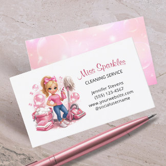 Tarjeta De Visita Cute House Cleaning Service Maid Sparkle