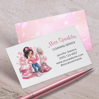 Tarjeta De Visita Cute House Cleaning Service Maid Sparkle