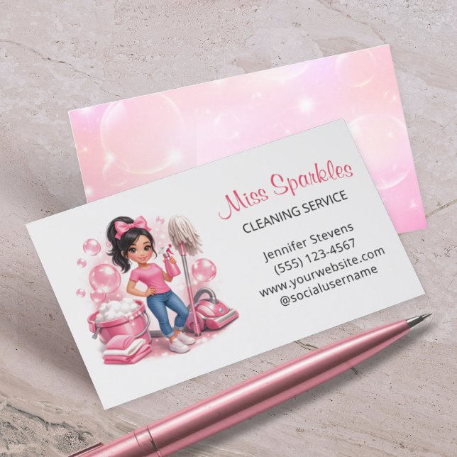 Tarjeta De Visita Cute House Cleaning Service Maid Sparkle (Subido por el creador)