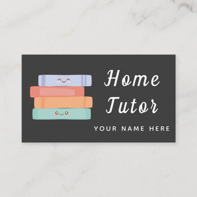 Tarjeta De Visita Cute Kawaii Books Hogar Profesor Tutor Sencillo Gr (Anverso)