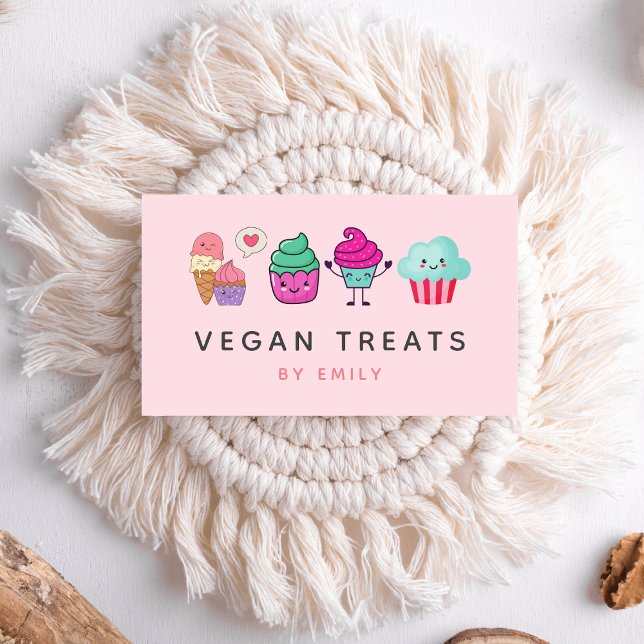 Tarjeta De Visita Cute Kawaii Cupcakes Panadería Vegan Tratamientos  (Subido por el creador)