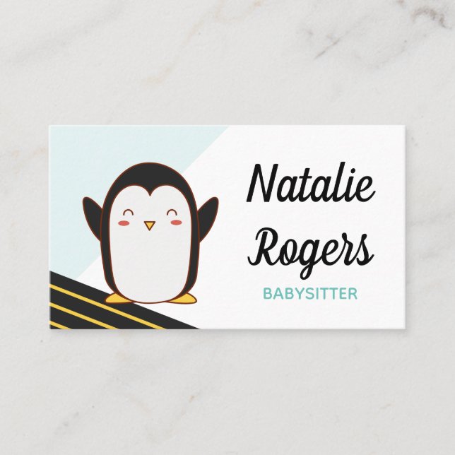 Tarjeta De Visita Cute Kawaii Penguin Babysitter Nanny Daycare Kids (Anverso)