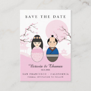 Tarjeta De Visita Cute Kokeshi Wedding Couple in Pink Shades