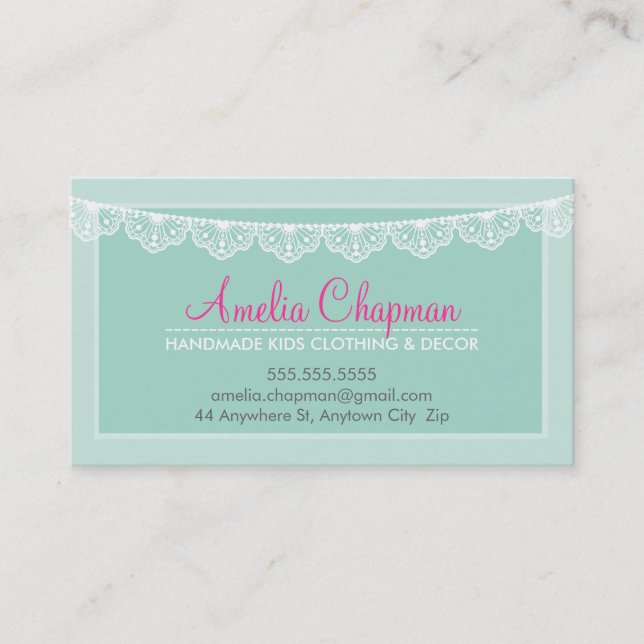 Tarjeta De Visita CUTE LACE BUNTING elegante elegante de menta suave (Anverso)